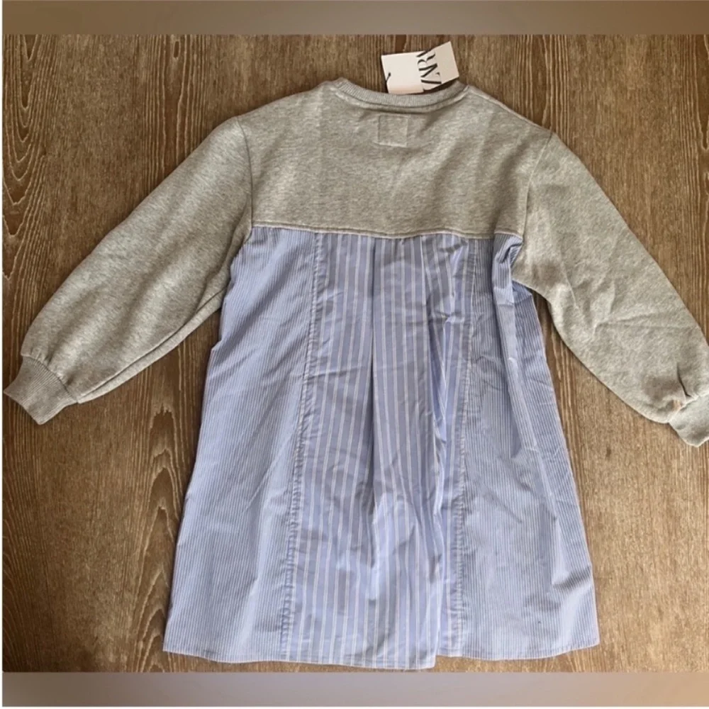 Zara kids, gray marl, CONTRASTING STRIPED PLUSH DRESS, 8-9 years